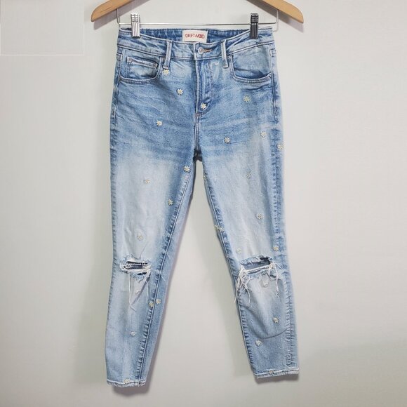 DRIFTWOOD Gizelle Dizzy Daisy Embroidered Jeans 26" Ankle Mid-Rise Women's 24 - Picture 2 of 13